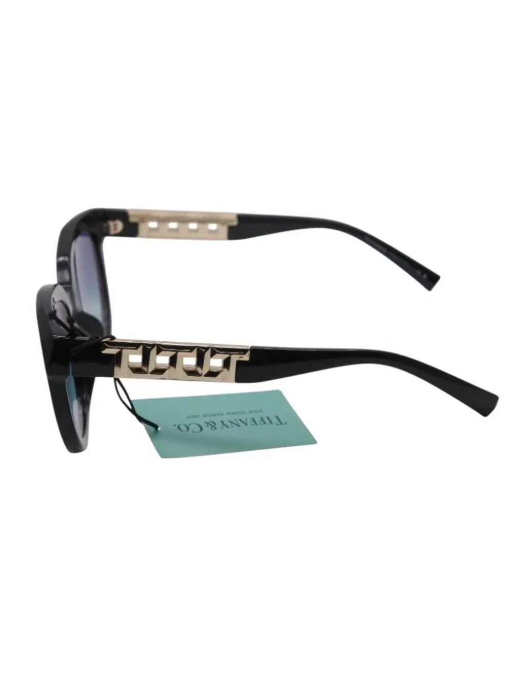 Tiffany & Co Chain Temple Sunglasses Black Blue Gold HardWear 19 Eyewear